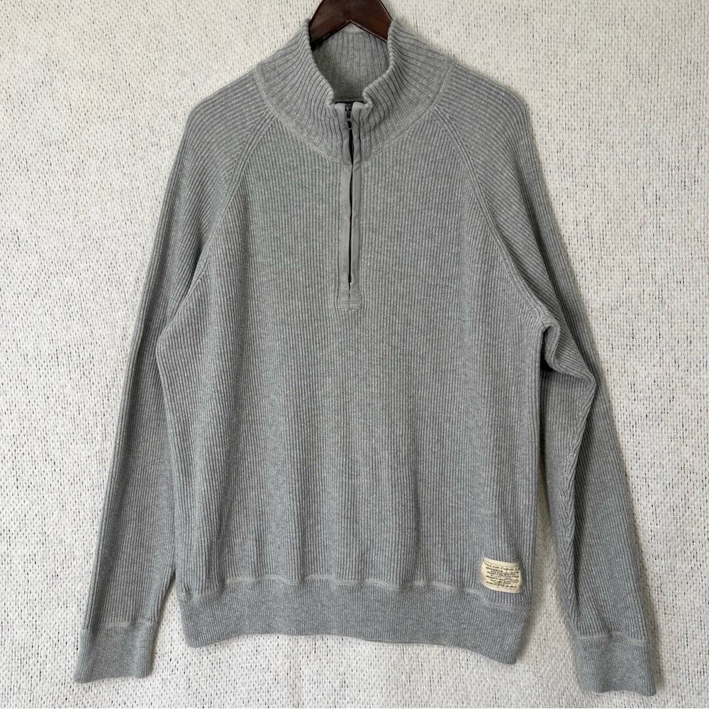 Polo Jeans Ralph Lauren Mens XXL Vintage Ribbed Quarter Zip Grey Cotton Sweater